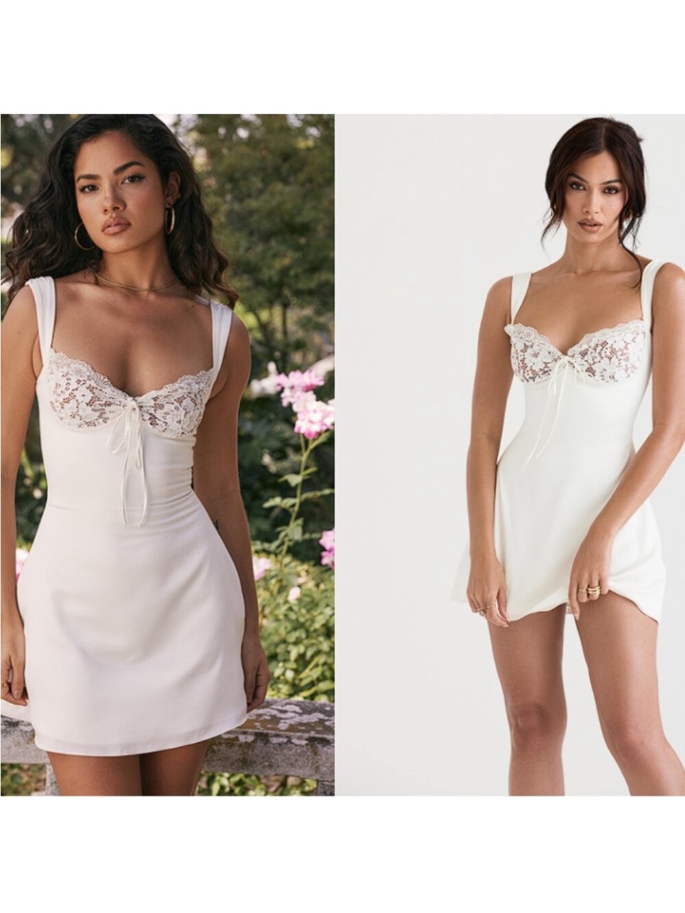 House of CB Adriana Ivory  Satin And Lace Mini Dress. Size Large. - Picture 4 of 16